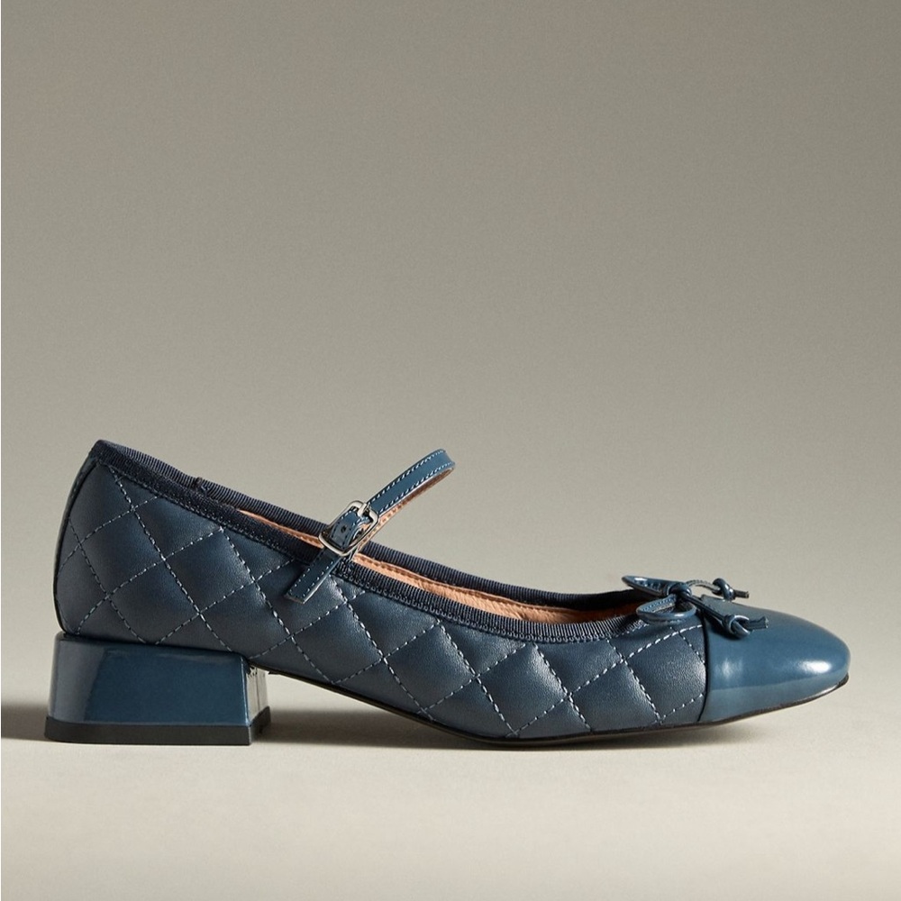 Elegant Blue Quilted Flats with Low Block Heel